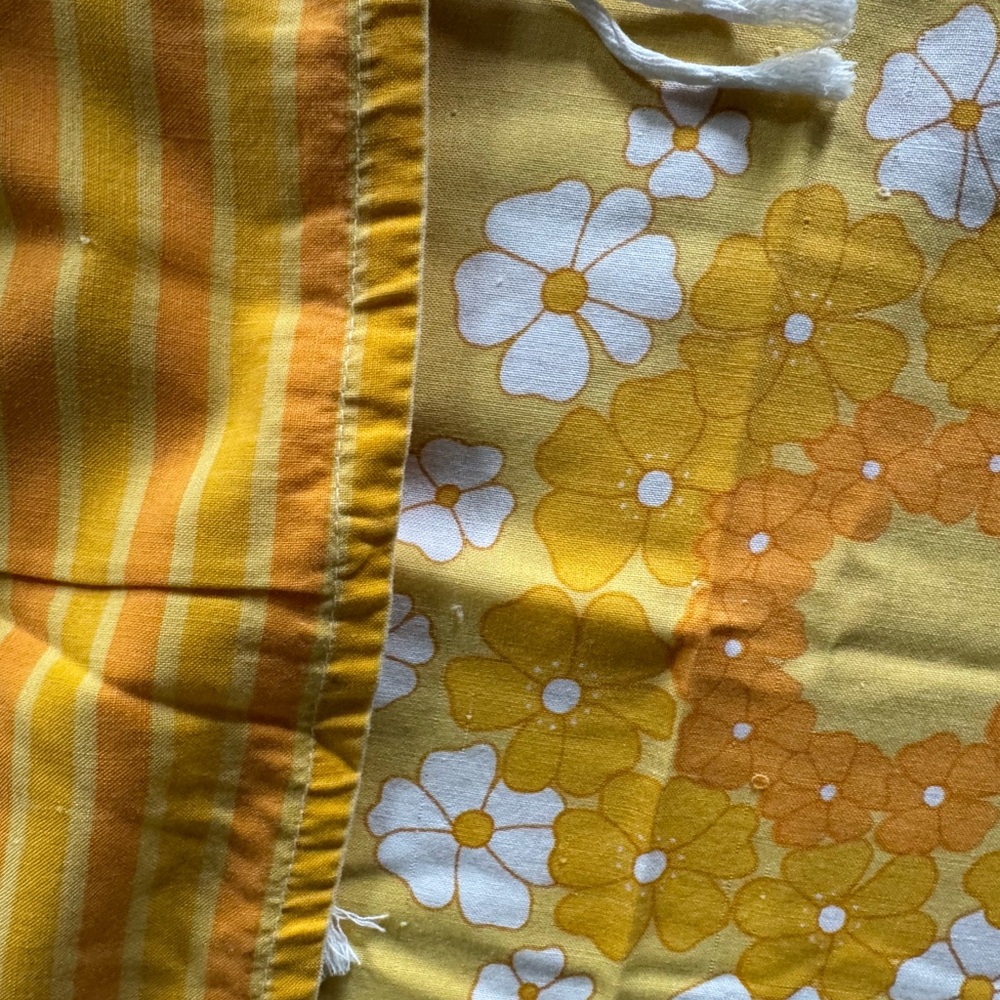 Vtg JC Penney Flat Fitted Pillowcase Duvet Twin Yellow Goldenrod Stripes 70s - Picture 13 of 16